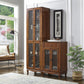 Traditional Rubberwood Display Stand Glass Doors Storage Cabinet for Dining Room