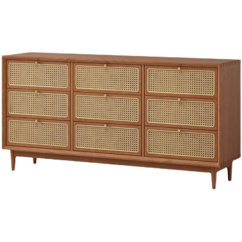 Traditional Storage Chest Dresser Wooden Chest with 9 Drawers 63"L x 16"W x 31"H Cherry Clearhalo 'Bedroom Furniture' 'Dressers & Chests' 'dressers_chests' 'furn' 'furn_dressers_chests' 'Furniture' 6665134