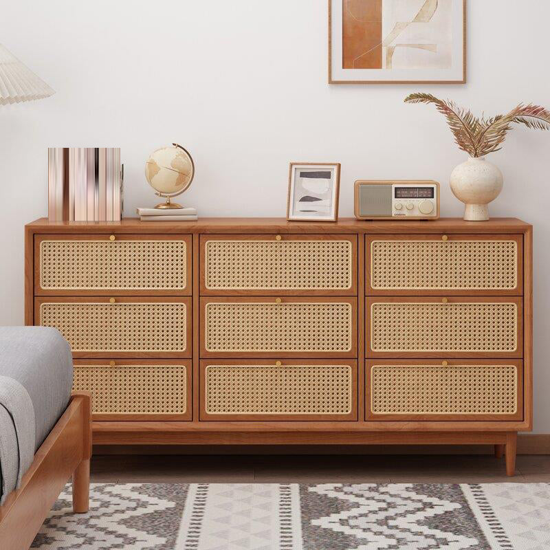 Traditional Storage Chest Dresser Wooden Chest with 9 Drawers 71"L x 16"W x 31"H Cherry Clearhalo 'Bedroom Furniture' 'Dressers & Chests' 'dressers_chests' 'furn' 'furn_dressers_chests' 'Furniture' 6665135