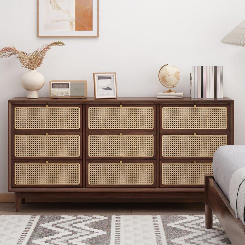 Traditional Storage Chest Dresser Wooden Chest with 9 Drawers 71"L x 16"W x 31"H Nut-Brown Clearhalo 'Bedroom Furniture' 'Dressers & Chests' 'dressers_chests' 'furn' 'furn_dressers_chests' 'Furniture' 6665137