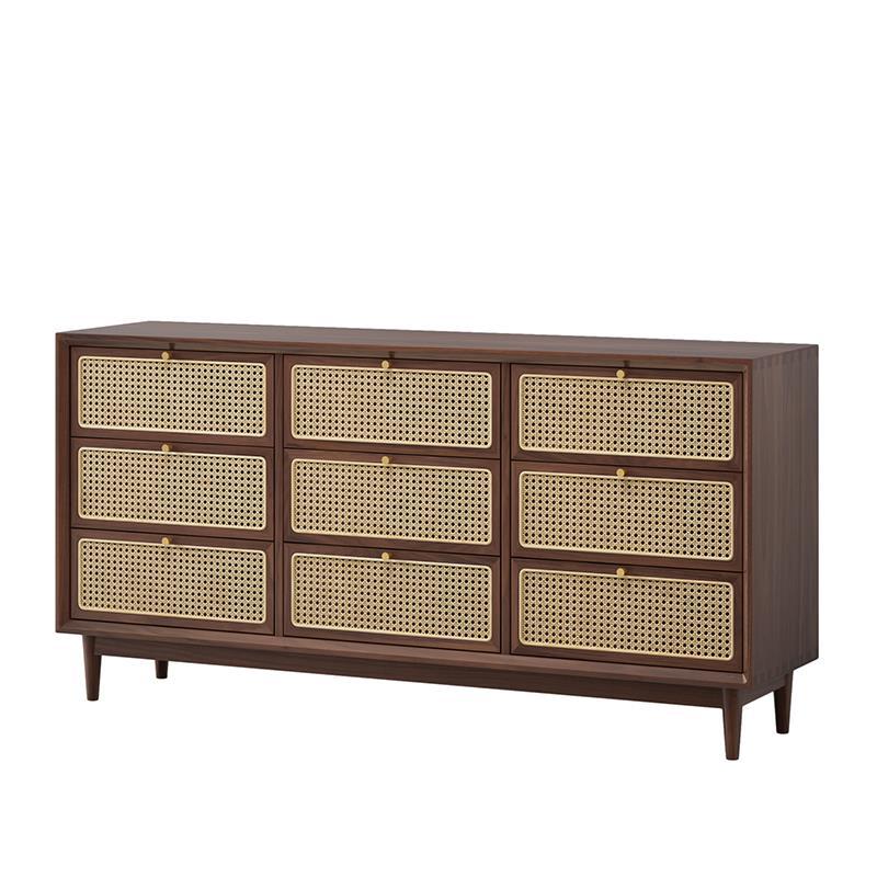 Traditional Storage Chest Dresser Wooden Chest with 9 Drawers 63"L x 16"W x 31"H Nut-Brown Clearhalo 'Bedroom Furniture' 'Dressers & Chests' 'dressers_chests' 'furn' 'furn_dressers_chests' 'Furniture' 6665138