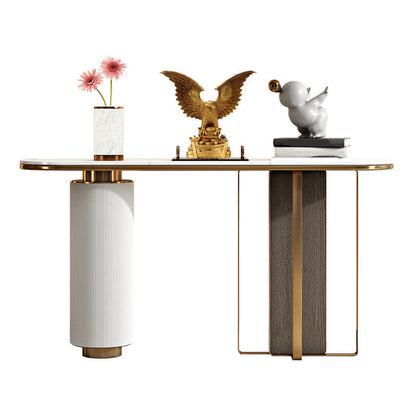Mesa de consola oval de glamour de piedra de sofá de la consola blanca para el salón