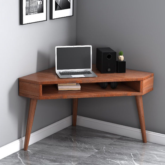 Contemporary Solid Wood Writing Desk Bedroom Office Desk in Brown with Legs 39.4"L x 39.4"W x 29.5"H Clearhalo 'furn' 'furn_office_desk' 'Furniture' 'Office Desks' 'Office Furniture' 'office_desk' 6665282