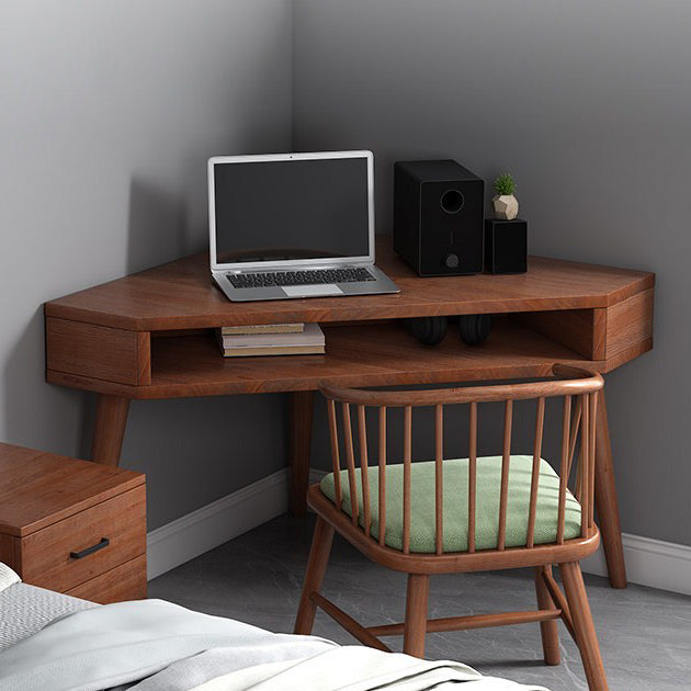 Contemporary Solid Wood Writing Desk Bedroom Office Desk in Brown with Legs 23.6"L x 23.6"W x 29.5"H Clearhalo 'furn' 'furn_office_desk' 'Furniture' 'Office Desks' 'Office Furniture' 'office_desk' 6665284