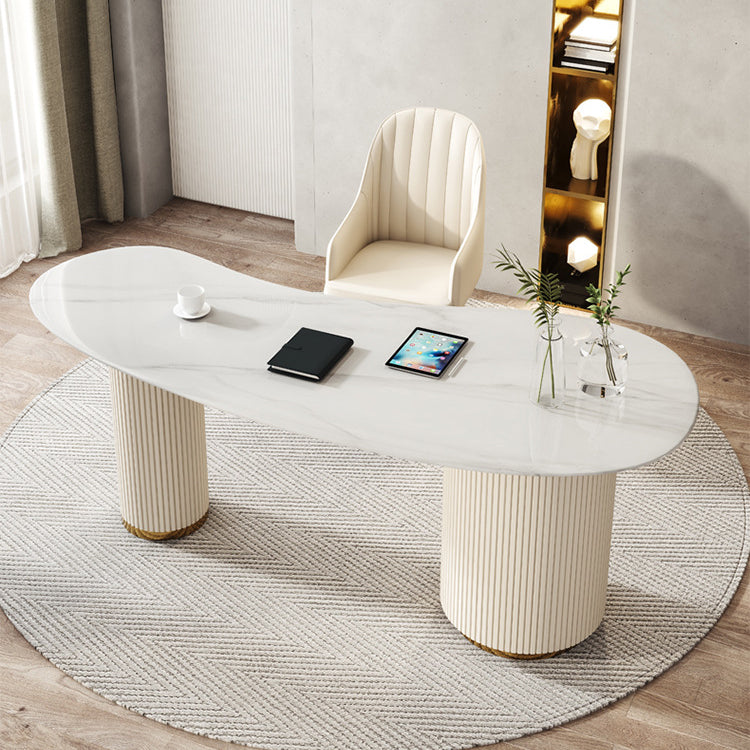 Bureau d'écriture en pierre contemporaine Bureau de bureau de chambre à coucher en blanc avec 3 tiroirs