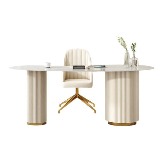 3つの引き出しが付いたホワイトの現代的な石のライティングデスクベッドルームオフィスデスク