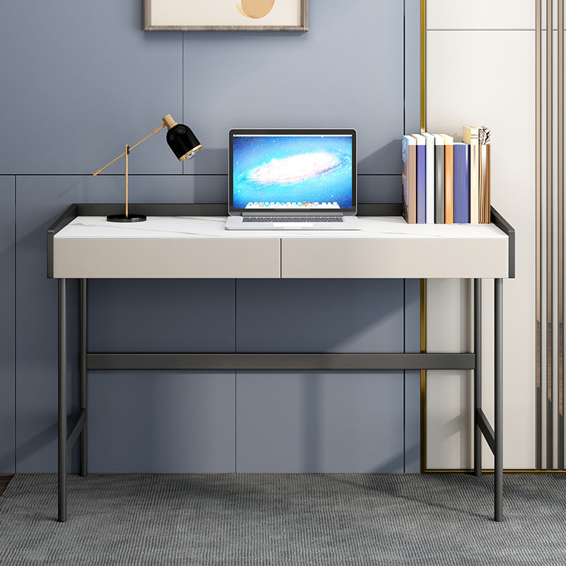 2 laden Office Desk Stone rechthoekig schrijfbureau met ijzeren benen