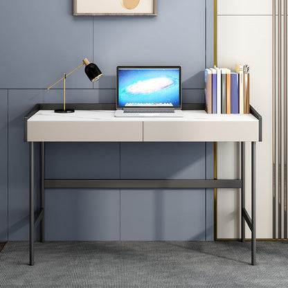 2 laden Office Desk Stone rechthoekig schrijfbureau met ijzeren benen