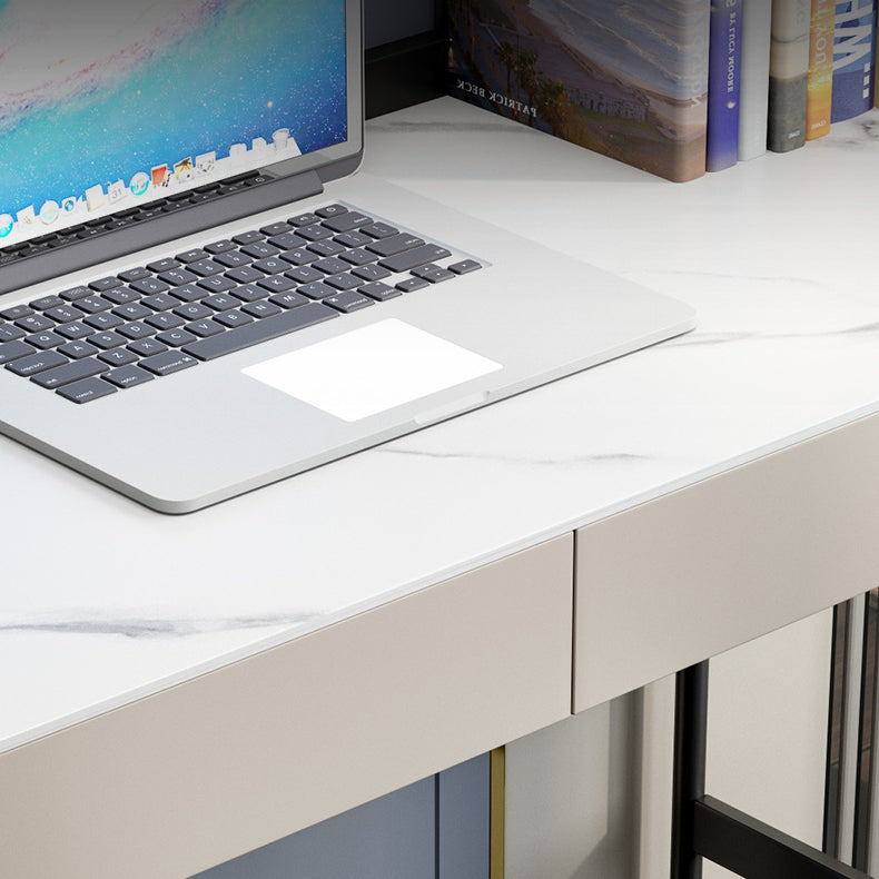 2 laden Office Desk Stone rechthoekig schrijfbureau met ijzeren benen