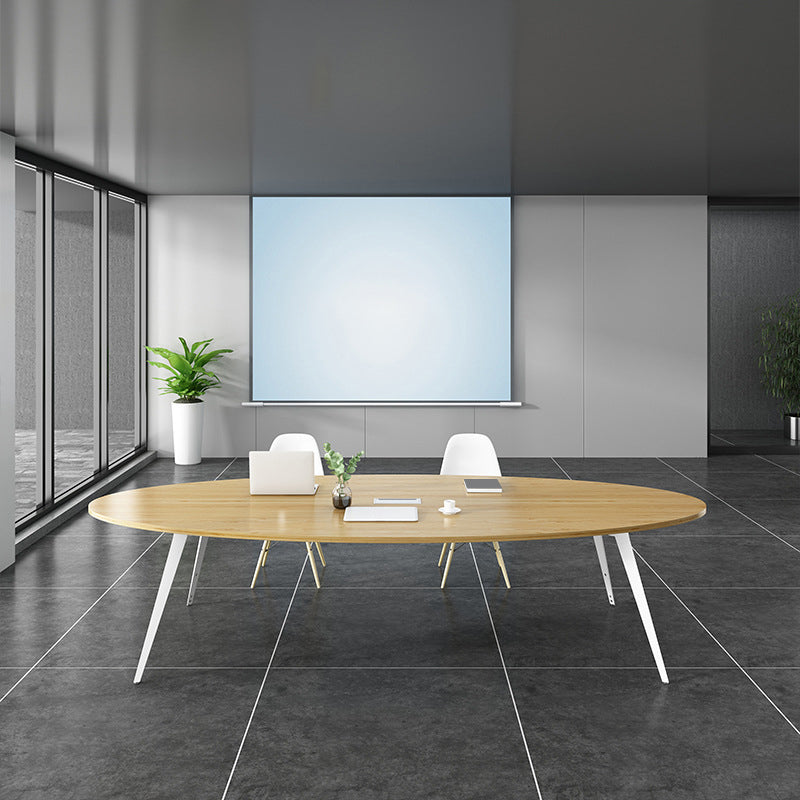 Wooden Oval Office Desk Parsons Base 29.53" Tall Writing Desk 78.7"L x 39.4"W x 29.5"H Clearhalo 'furn' 'furn_office_desk' 'Furniture' 'Office Desks' 'Office Furniture' 'office_desk' 6665376