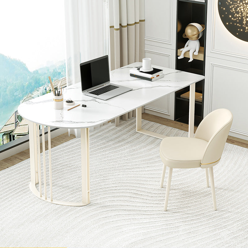 Contemporary Stone Writing Desk Bedroom Office Desk with White Legs Clearhalo 'furn' 'furn_office_desk' 'Furniture' 'Office Desks' 'Office Furniture' 'office_desk' 6665565