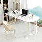 Contemporary Stone Writing Desk Bedroom Office Desk with White Legs 63"L x 31.5"W x 29.5"H Clearhalo 'furn' 'furn_office_desk' 'Furniture' 'Office Desks' 'Office Furniture' 'office_desk' 6665567