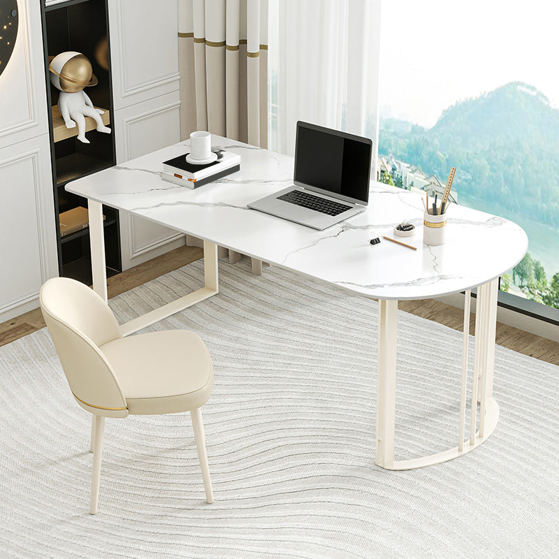 Contemporary Stone Writing Desk Bedroom Office Desk with White Legs 63"L x 31.5"W x 29.5"H Clearhalo 'furn' 'furn_office_desk' 'Furniture' 'Office Desks' 'Office Furniture' 'office_desk' 6665567