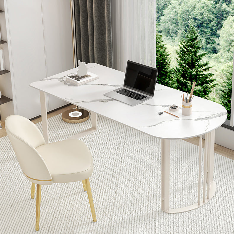 Contemporary Stone Writing Desk Bedroom Office Desk with White Legs 55.1"L x 31.5"W x 29.5"H Clearhalo 'furn' 'furn_office_desk' 'Furniture' 'Office Desks' 'Office Furniture' 'office_desk' 6665568