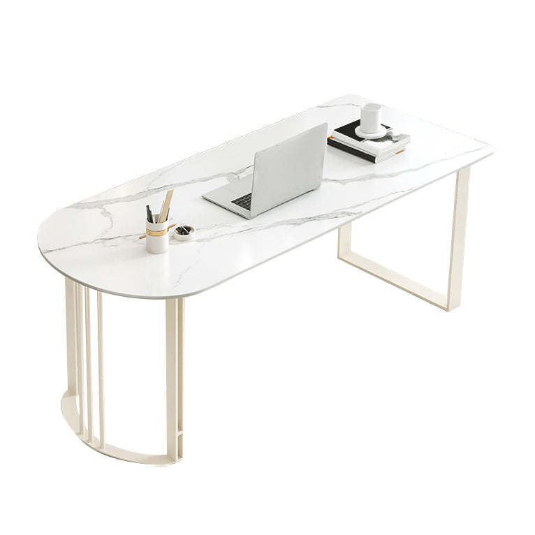 Contemporary Stone Writing Desk Bedroom Office Desk with White Legs Clearhalo 'furn' 'furn_office_desk' 'Furniture' 'Office Desks' 'Office Furniture' 'office_desk' 6665569