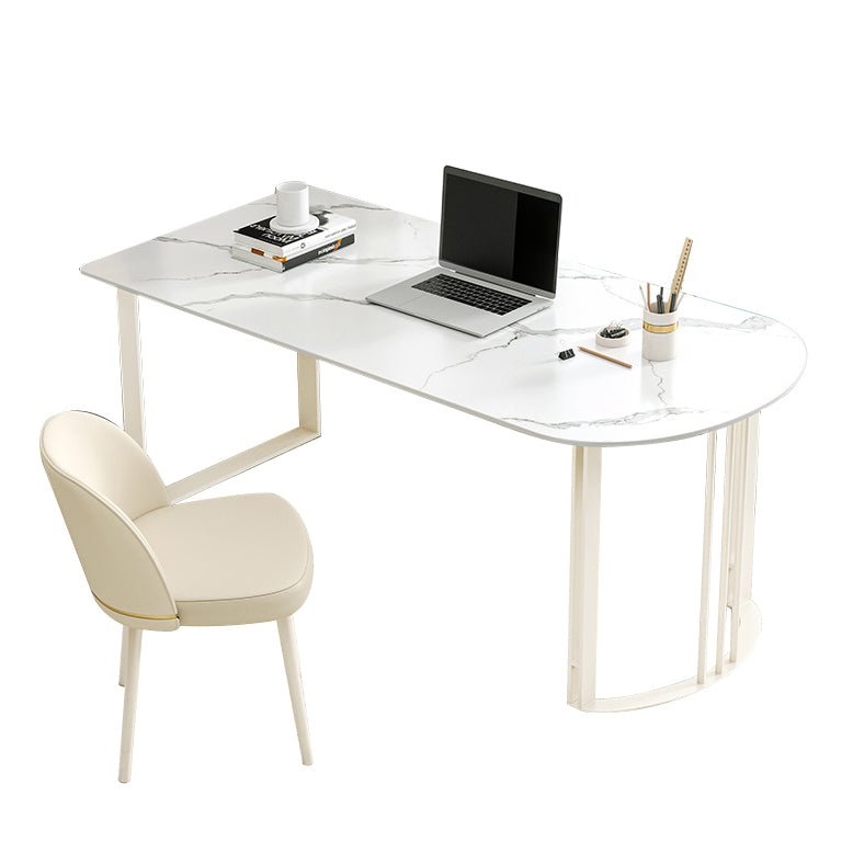 Contemporary Stone Writing Desk Bedroom Office Desk with White Legs Clearhalo 'furn' 'furn_office_desk' 'Furniture' 'Office Desks' 'Office Furniture' 'office_desk' 6665572