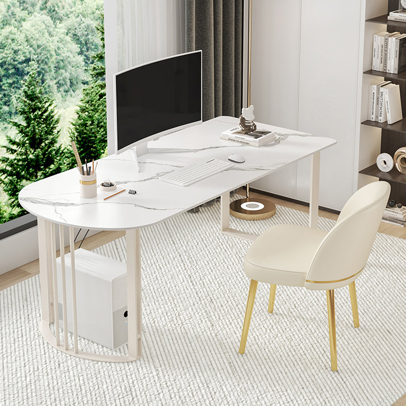 Contemporary Stone Writing Desk Bedroom Office Desk with White Legs Clearhalo 'furn' 'furn_office_desk' 'Furniture' 'Office Desks' 'Office Furniture' 'office_desk' 6665576