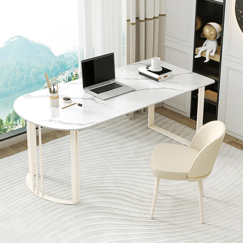 Contemporary Stone Writing Desk Bedroom Office Desk with White Legs Clearhalo 'furn' 'furn_office_desk' 'Furniture' 'Office Desks' 'Office Furniture' 'office_desk' 6665577