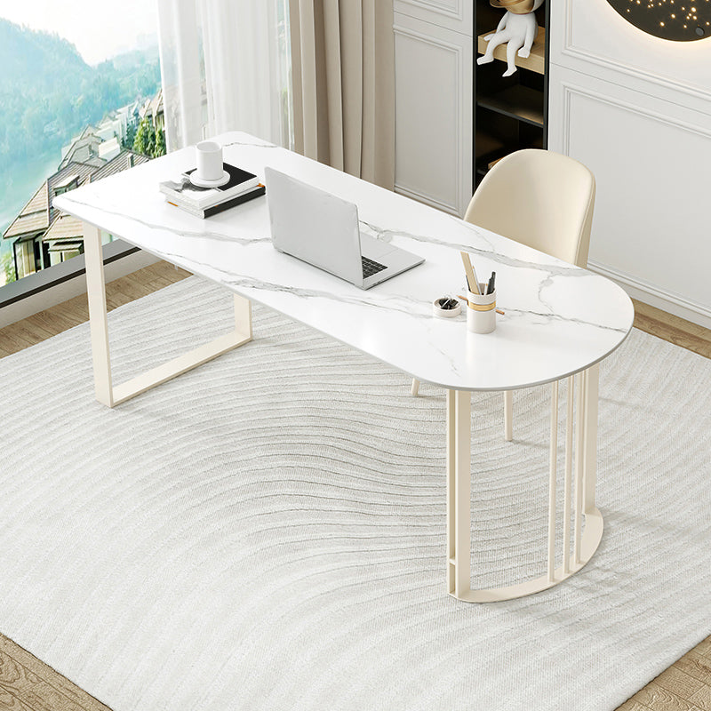 Contemporary Stone Writing Desk Bedroom Office Desk with White Legs Clearhalo 'furn' 'furn_office_desk' 'Furniture' 'Office Desks' 'Office Furniture' 'office_desk' 6665578