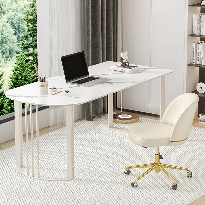 Contemporary Stone Writing Desk Bedroom Office Desk with White Legs Clearhalo 'furn' 'furn_office_desk' 'Furniture' 'Office Desks' 'Office Furniture' 'office_desk' 6665579