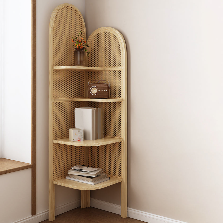 Contemporary Wooden Bookshelf Corner 4 Shelves Closed Back Bookcase Natural Left Clearhalo 'Bookcases' 'furn' 'furn_bookcases' 'Furniture' 'Office Furniture' 6666273