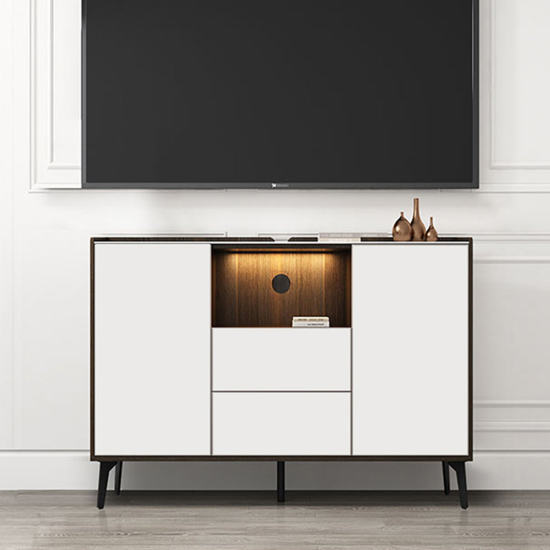 Contemporary Faux Wood TV Stand 2 Drawers and 2 Doors TV Cabinet 48"L x 9"W x 35"H White Clearhalo 'furn' 'furn_tv_stands_entertainment_centers' 'Furniture' 'Living Room Furniture' 'TV Stands & Entertainment Centers' 'TV Stands & Media Storage Furniture' 'tv_stands_entertainment_centers' 6669091