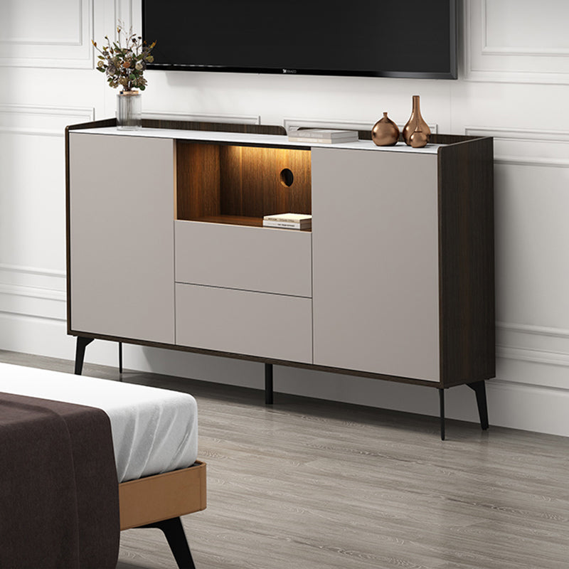 Contemporary Faux Wood TV Stand 2 Drawers and 2 Doors TV Cabinet 48"L x 12"W x 35"H Champagne Clearhalo 'furn' 'furn_tv_stands_entertainment_centers' 'Furniture' 'Living Room Furniture' 'TV Stands & Entertainment Centers' 'TV Stands & Media Storage Furniture' 'tv_stands_entertainment_centers' 6669093