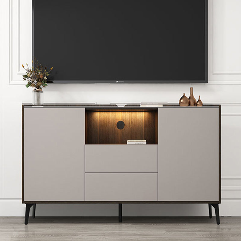 Contemporary Faux Wood TV Stand 2 Drawers and 2 Doors TV Cabinet 56"L x 9"W x 35"H Champagne Clearhalo 'furn' 'furn_tv_stands_entertainment_centers' 'Furniture' 'Living Room Furniture' 'TV Stands & Entertainment Centers' 'TV Stands & Media Storage Furniture' 'tv_stands_entertainment_centers' 6669101