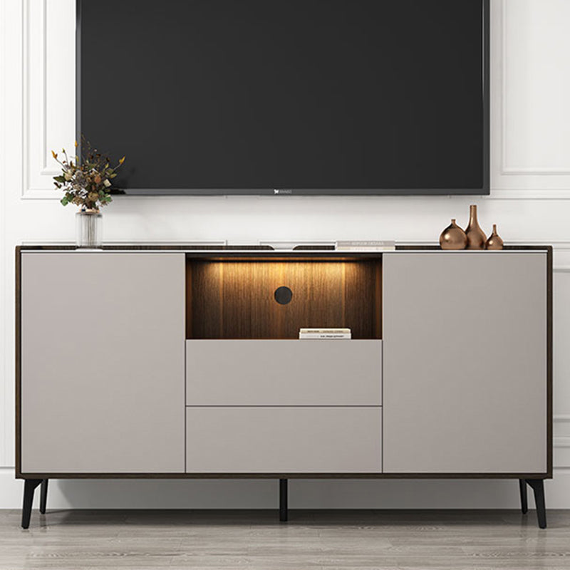 Contemporary Faux Wood TV Stand 2 Drawers and 2 Doors TV Cabinet 64"L x 9"W x 35"H Champagne Clearhalo 'furn' 'furn_tv_stands_entertainment_centers' 'Furniture' 'Living Room Furniture' 'TV Stands & Entertainment Centers' 'TV Stands & Media Storage Furniture' 'tv_stands_entertainment_centers' 6669103