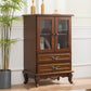 Traditional Glass Doors Display Stand Solid Wood Storage Cabinet for Dining Room
