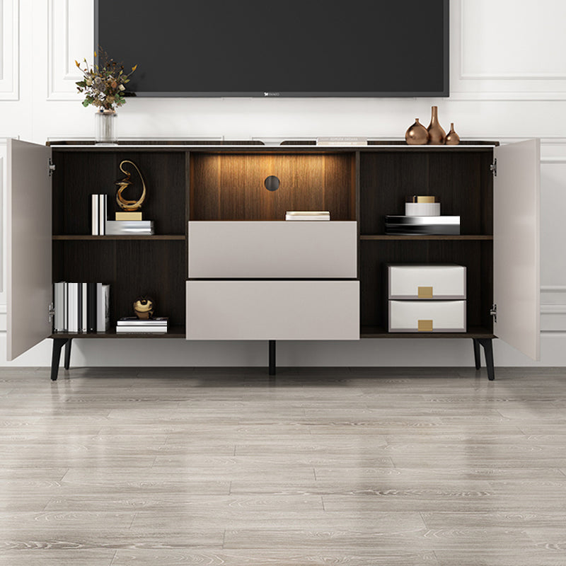 Contemporary Faux Wood TV Stand 2 Drawers and 2 Doors TV Cabinet 64"L x 12"W x 35"H Champagne Clearhalo 'furn' 'furn_tv_stands_entertainment_centers' 'Furniture' 'Living Room Furniture' 'TV Stands & Entertainment Centers' 'TV Stands & Media Storage Furniture' 'tv_stands_entertainment_centers' 6669440