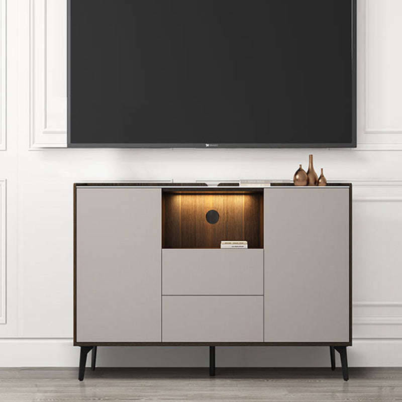 Contemporary Faux Wood TV Stand 2 Drawers and 2 Doors TV Cabinet 48"L x 9"W x 35"H Champagne Clearhalo 'furn' 'furn_tv_stands_entertainment_centers' 'Furniture' 'Living Room Furniture' 'TV Stands & Entertainment Centers' 'TV Stands & Media Storage Furniture' 'tv_stands_entertainment_centers' 6669443