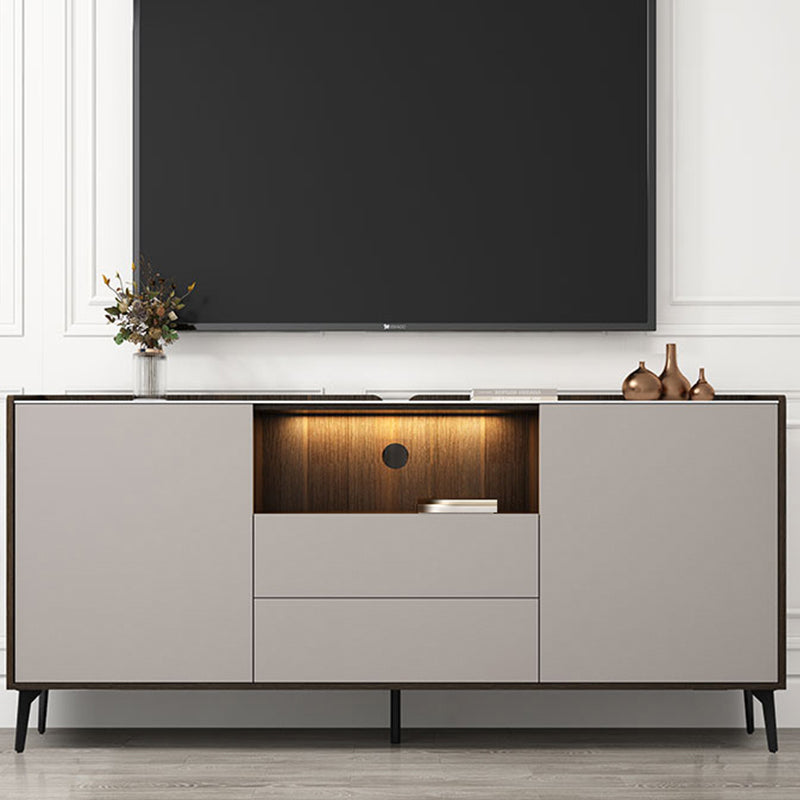 Contemporary Faux Wood TV Stand 2 Drawers and 2 Doors TV Cabinet 72"L x 9"W x 35"H Champagne Clearhalo 'furn' 'furn_tv_stands_entertainment_centers' 'Furniture' 'Living Room Furniture' 'TV Stands & Entertainment Centers' 'TV Stands & Media Storage Furniture' 'tv_stands_entertainment_centers' 6669444