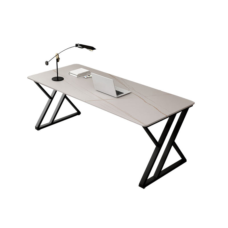 Contemporary Gaming Desk Antique Finish Writing Desk with Metal Legs Clearhalo 'furn' 'furn_office_desk' 'Furniture' 'Office Desks' 'Office Furniture' 'office_desk' 6669890
