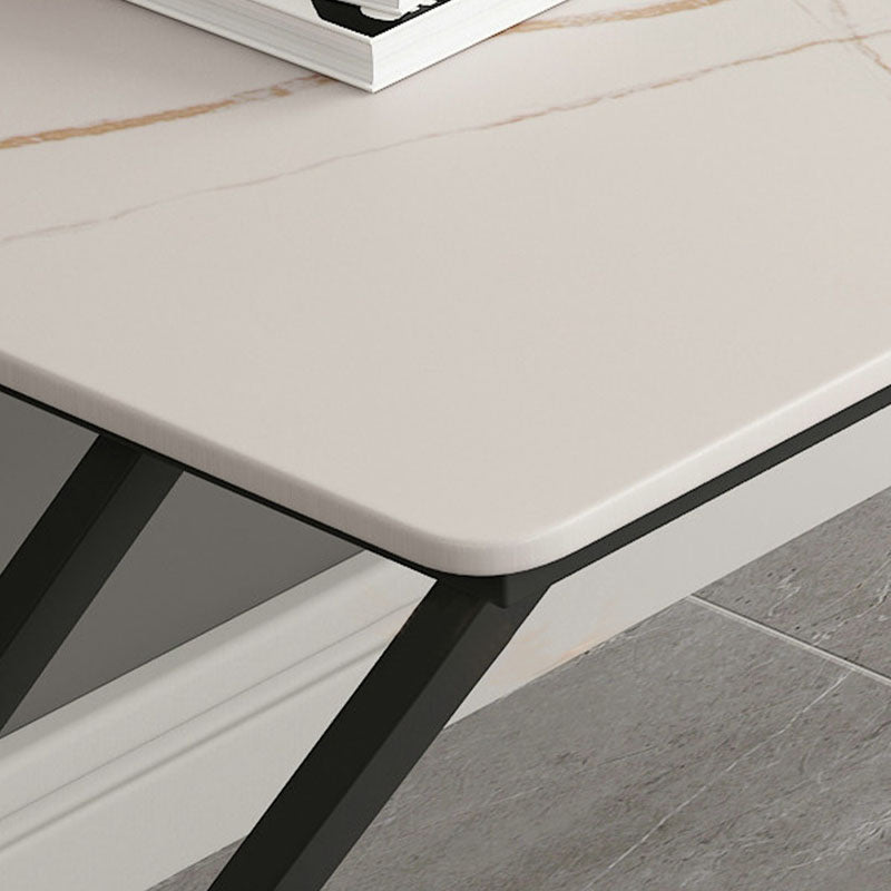 Contemporary Gaming Desk Antique Finish Writing Desk with Metal Legs Clearhalo 'furn' 'furn_office_desk' 'Furniture' 'Office Desks' 'Office Furniture' 'office_desk' 6669892