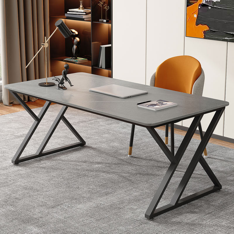 Contemporary Curved Office Desk Antique Finish Computer Desk 55.1"L x 31.5"W x 29.5"H Clearhalo 'furn' 'furn_office_desk' 'Furniture' 'Office Desks' 'Office Furniture' 'office_desk' 6669931