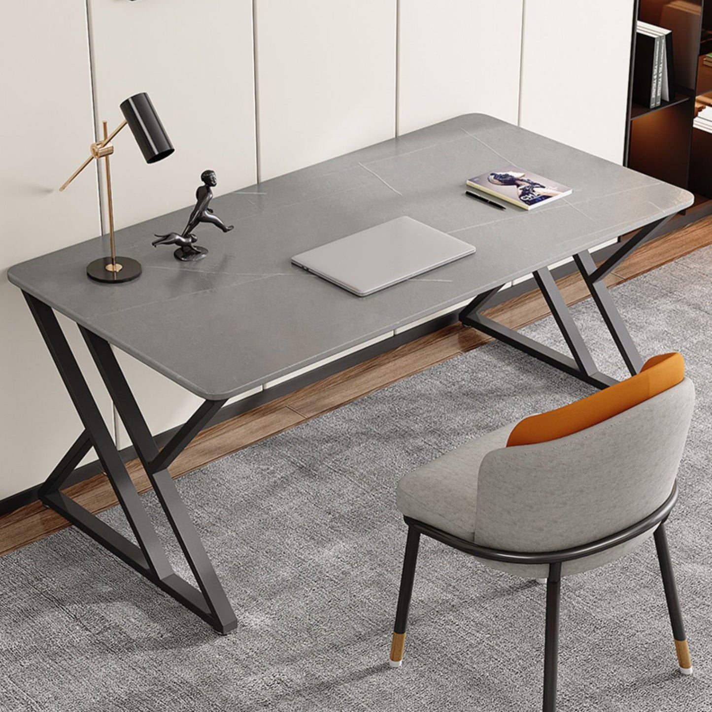 Contemporary Curved Office Desk Antique Finish Computer Desk Clearhalo 'furn' 'furn_office_desk' 'Furniture' 'Office Desks' 'Office Furniture' 'office_desk' 6669941