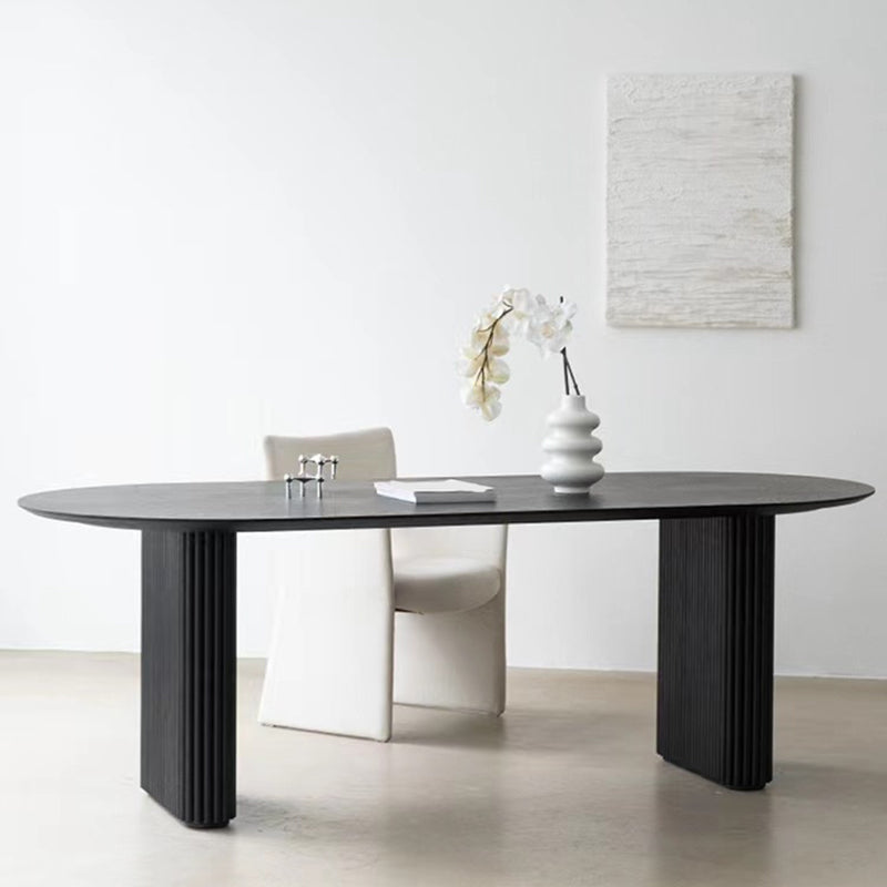 Bureau de bureau ovale en bois massif noir de 29,53 po de haut avec base luge