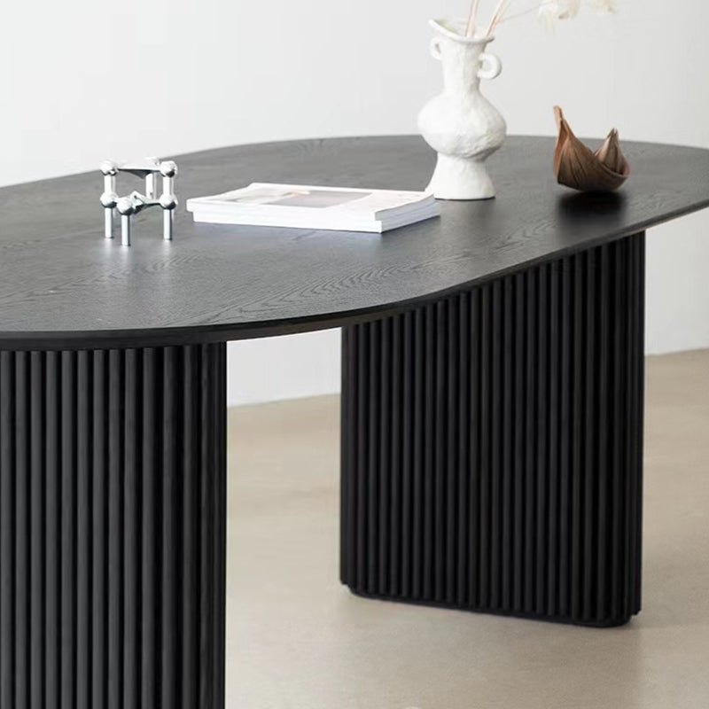 Bureau de bureau ovale en bois massif noir de 29,53 po de haut avec base luge