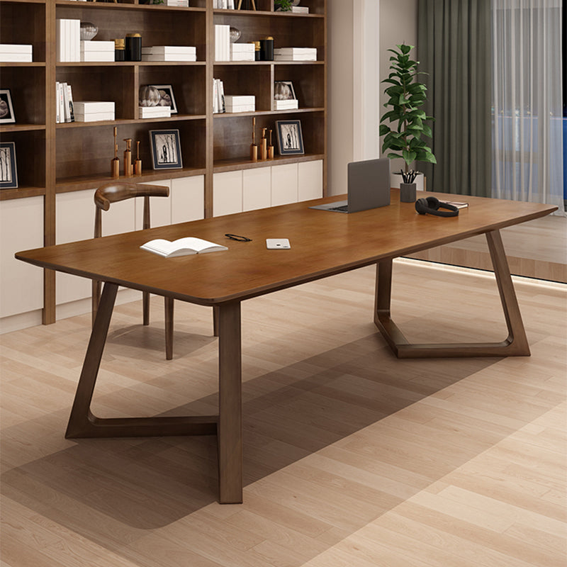 Contemporary Brown Writing Desk Solid Wood Office Desk with Legs 86.6"L x 31.5"W x 29.5"H Clearhalo 'furn' 'furn_office_desk' 'Furniture' 'Office Desks' 'Office Furniture' 'office_desk' 6669986