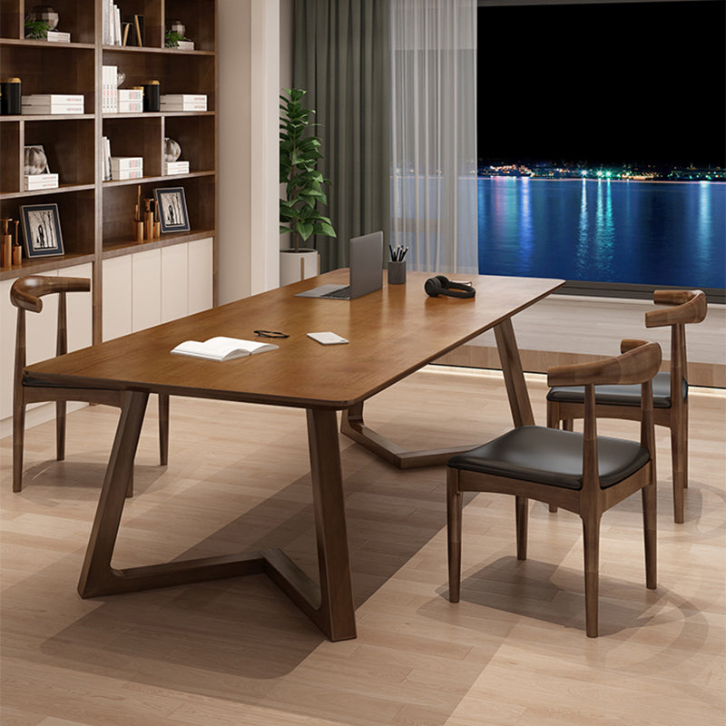 Contemporary Brown Writing Desk Solid Wood Office Desk with Legs Clearhalo 'furn' 'furn_office_desk' 'Furniture' 'Office Desks' 'Office Furniture' 'office_desk' 6669993