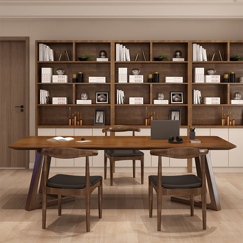 Contemporary Brown Writing Desk Solid Wood Office Desk with Legs Clearhalo 'furn' 'furn_office_desk' 'Furniture' 'Office Desks' 'Office Furniture' 'office_desk' 6669995