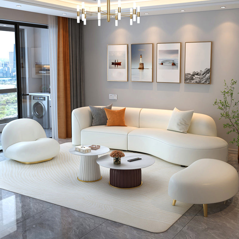 Divano curvo in pelle finta glam semplice divano irregolare in bianco di 27,6 "h