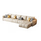 Contemporary Square Arm Loose Back Sofa and Chaise Beige Faux Leather U Sofa