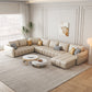 Contemporary Square Arm Loose Back Sofa and Chaise Beige Faux Leather U Sofa