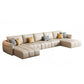 Contemporary Square Arm Loose Back Sofa and Chaise Beige Faux Leather U Sofa