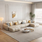 Contemporary Square Arm Loose Back Sofa and Chaise Beige Faux Leather U Sofa