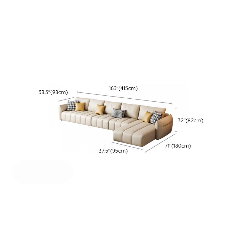 Contemporary Square Arm Loose Back Sofa and Chaise Beige Faux Leather U Sofa