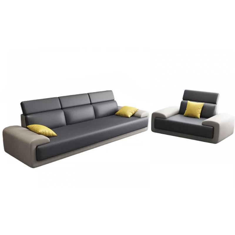 Faux Leather Sofa and Chaise Gray Pillow Top Arm Slipcovered Sofa 1-Seater Sofa with 3-Seater Sofa 87"L x 35"W x 39"H Clearhalo 'furn' 'furn_sectionals' 'Furniture' 'Living Room Furniture' 'Sectionals' 6670965
