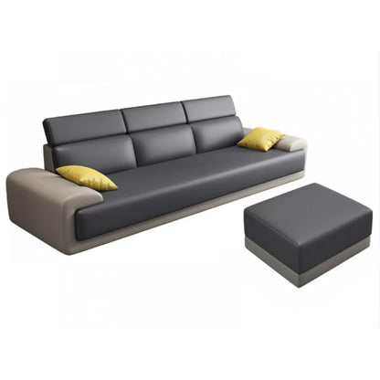 Faux Leather Sofa and Chaise Gray Pillow Top Arm Slipcovered Sofa 3-Seater Sofa with Ottoman 87"L x 35"W x 39"H Clearhalo 'furn' 'furn_sectionals' 'Furniture' 'Living Room Furniture' 'Sectionals' 6670966